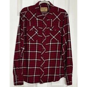 Wrangler Retro Western Flannel Shirt Men’s L‎ Red Plaid Black Pearl Snap Cowboy
